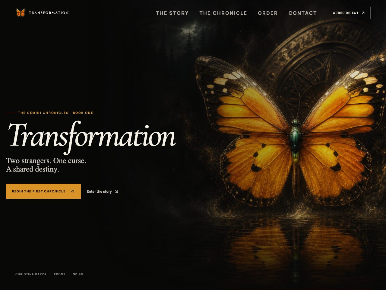 The website for Transformation: The Gemini Chronicles (Book One)