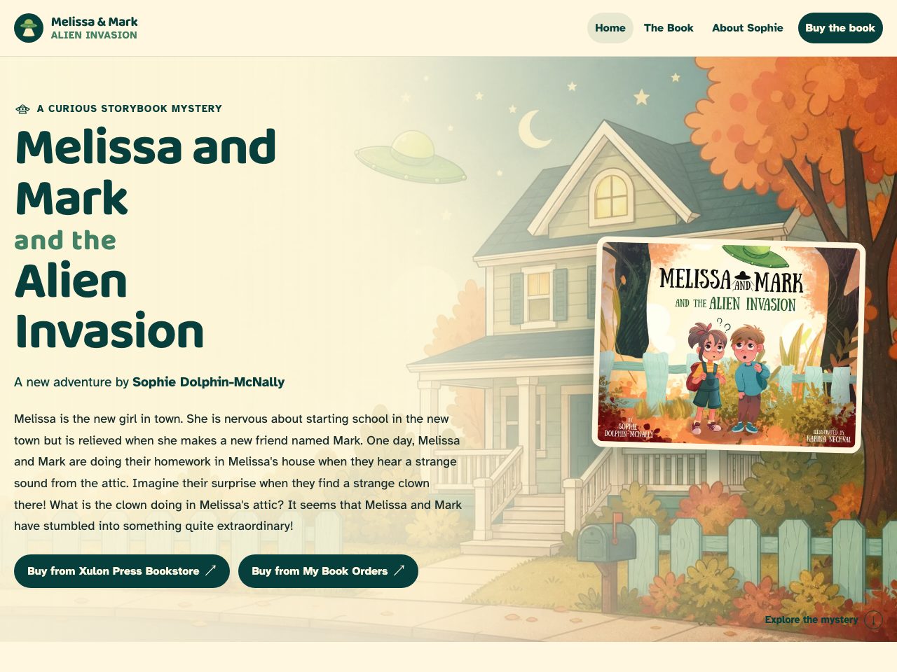 The website for Melissa and Mark and the Alien Invasion